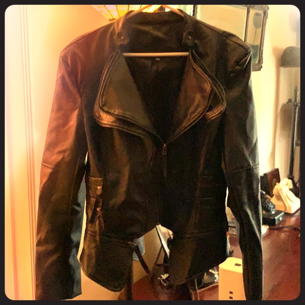 Polyester faux leather jacket - black